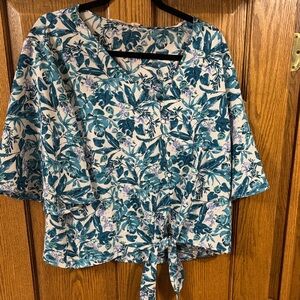 Lush Blue and Green Floral tie front Blouse